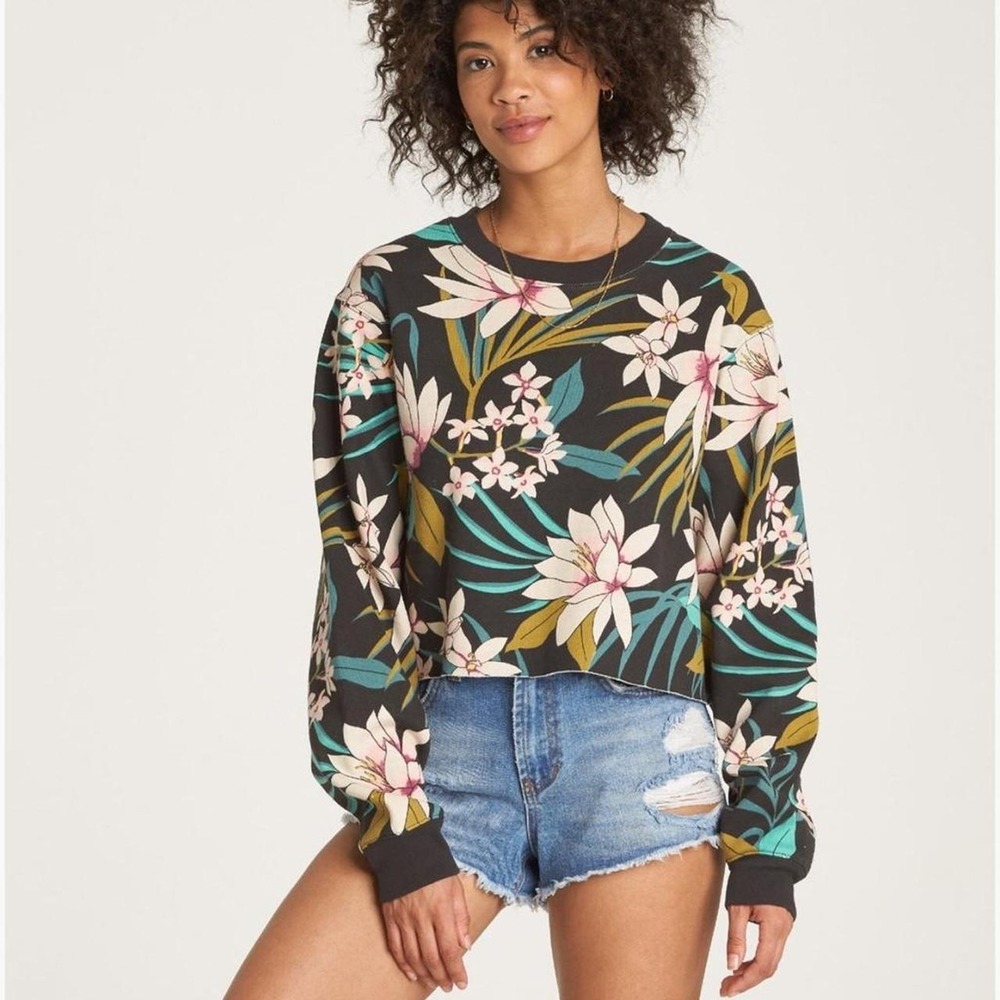 Billabong CHOP UP FLORAL cropped sweatshirt Size S